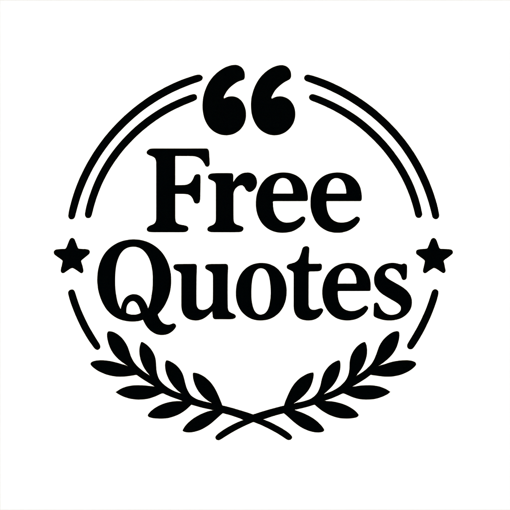 A black and white logo for free quotes with a laurel wreath.