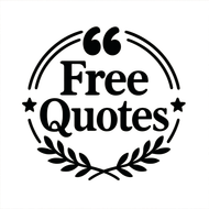 A black and white logo for free quotes with a laurel wreath.
