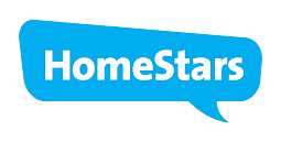 The HomeStars logo consisting of white text inside a blue speech bubble.