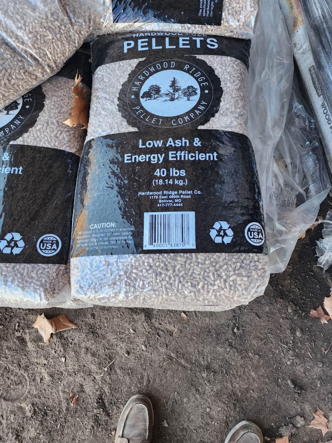 Bags of wood pellets.