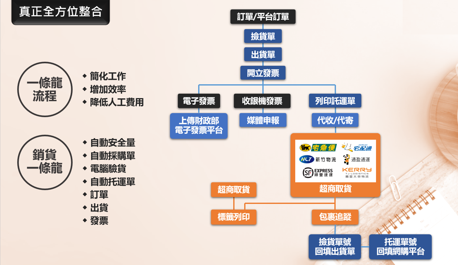 展示平台結構的流程圖,包括部門、流程和合作夥伴整合。