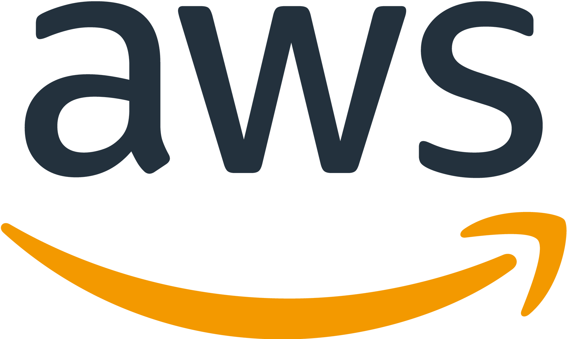 AWS 標誌：深藍色「aws」文字位於黃色/橙色彎曲箭頭上方。