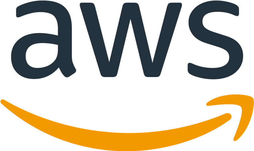 AWS 標誌：深藍色「aws」文字位於黃色/橙色彎曲箭頭上方。