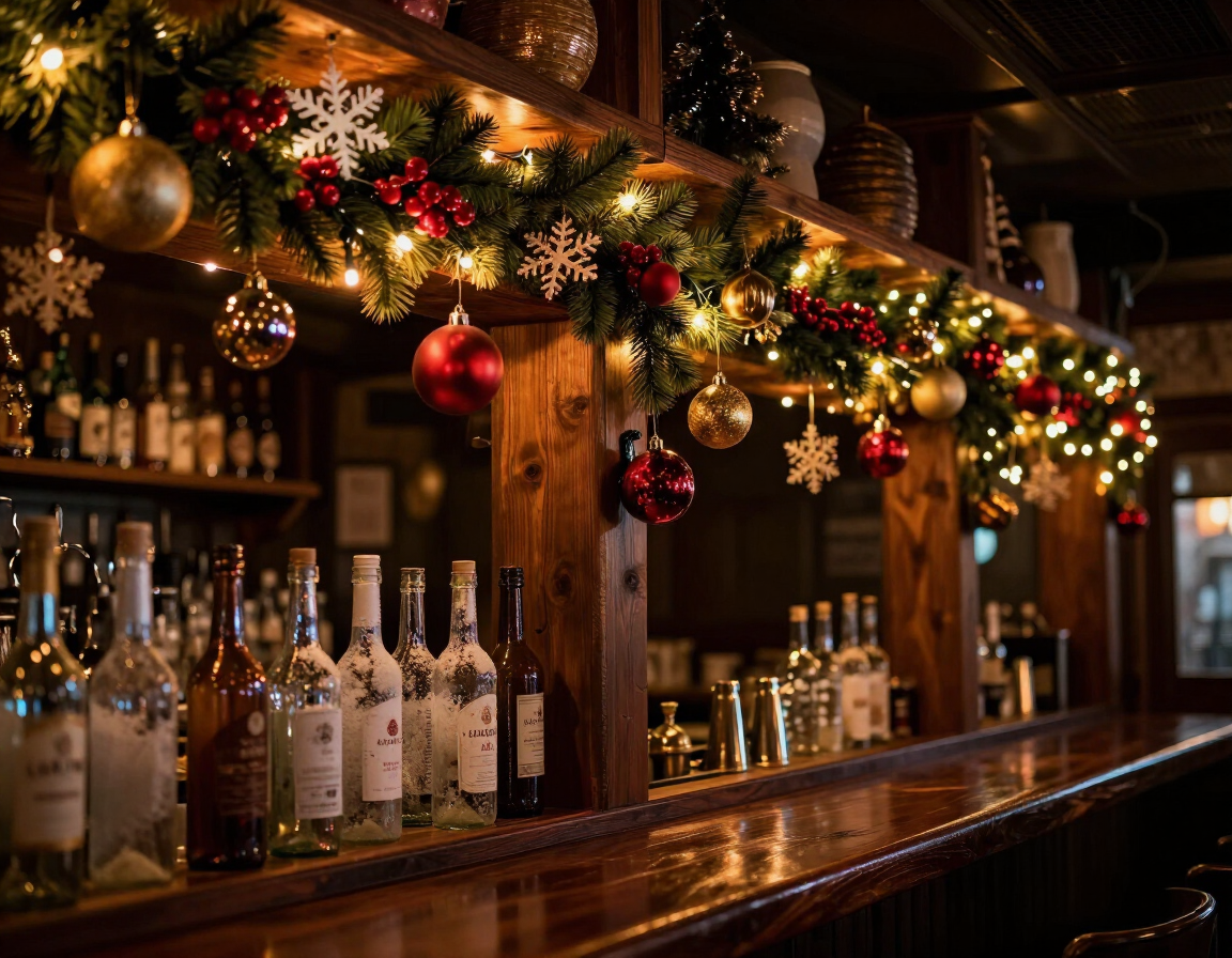 Seasonal holiday decoration display inside the bar