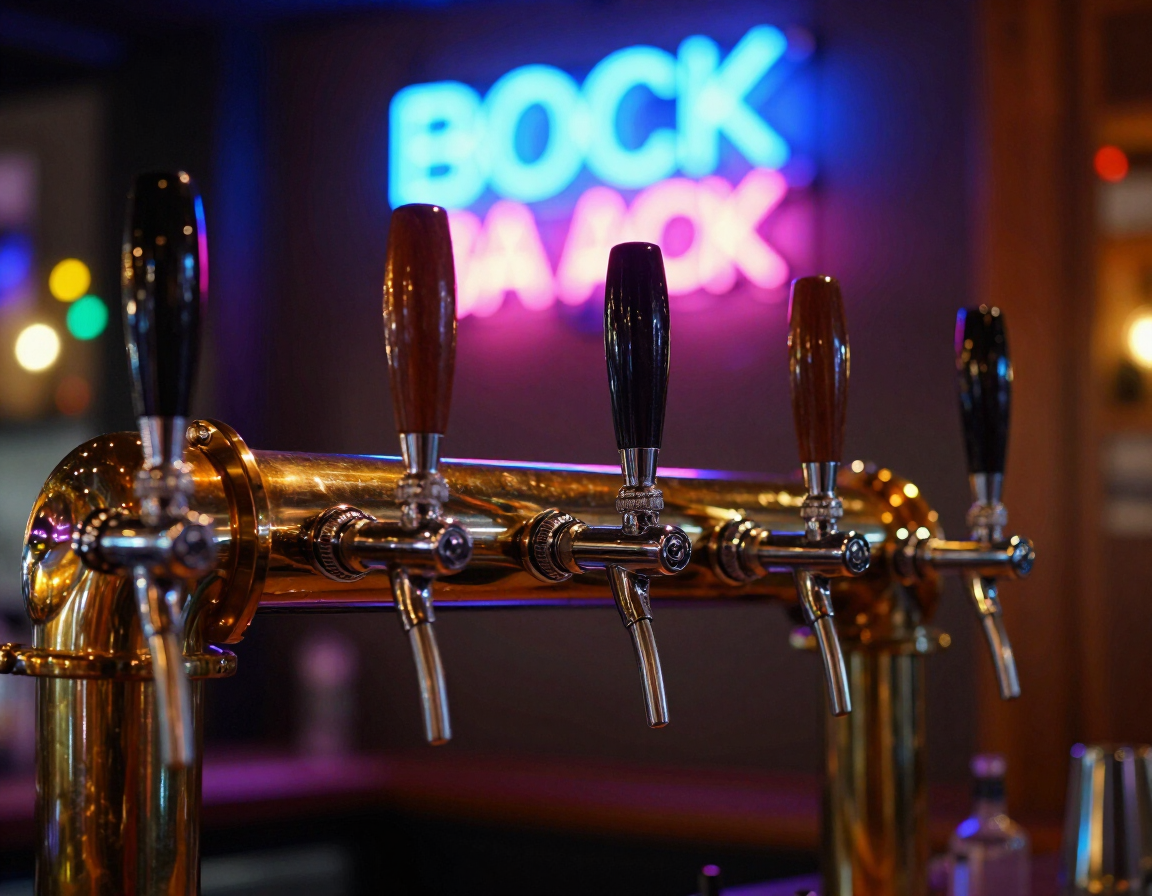 Draft beer taps with neon sign