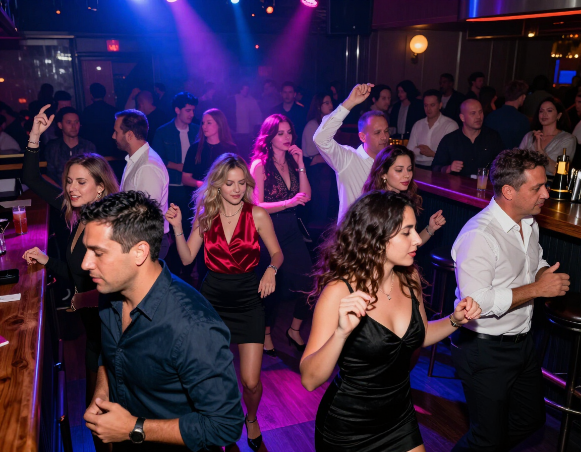 Dance floor with colored stage lighting