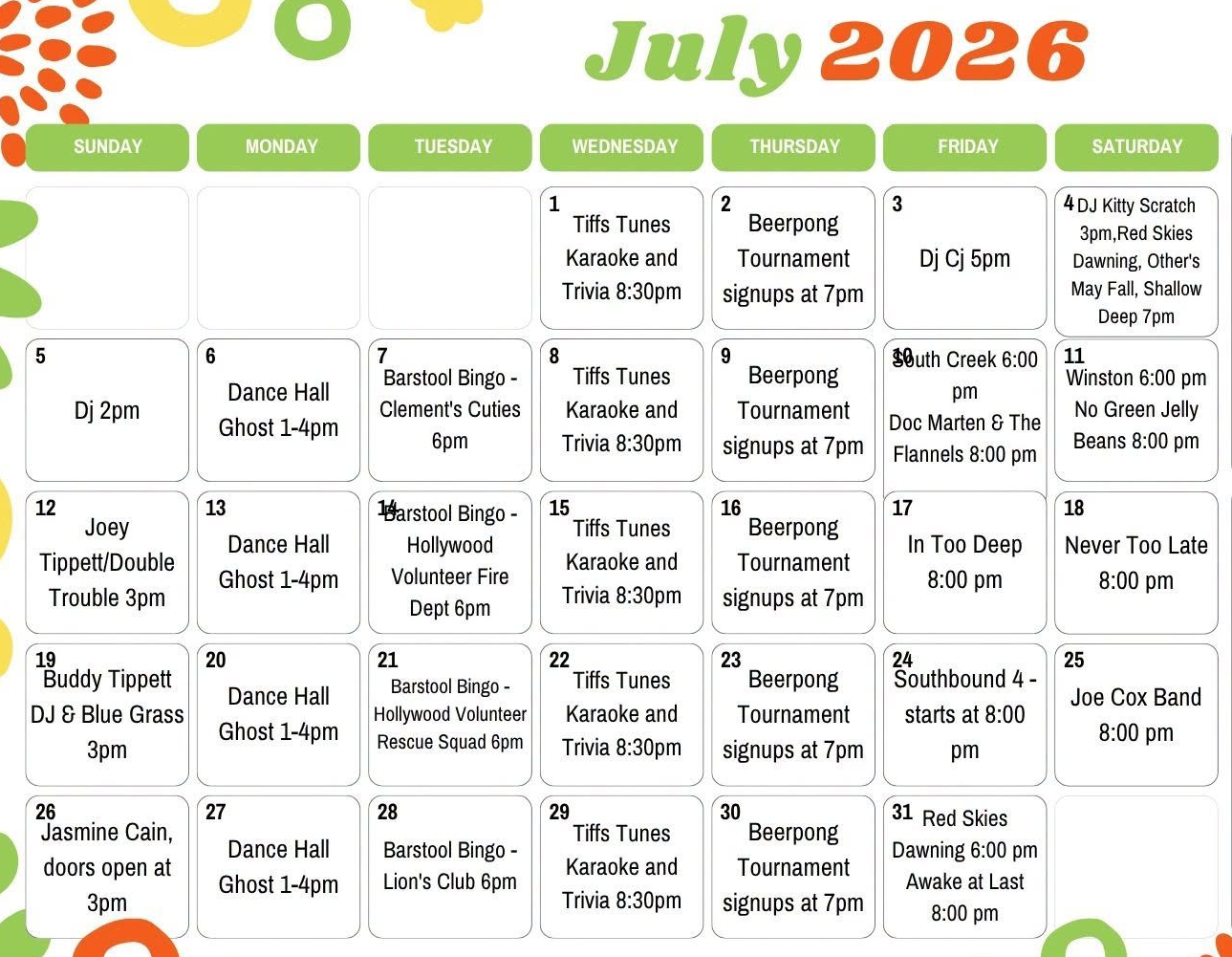 july calendar of events Southern MD