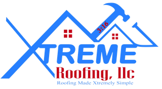 The logo for xtreme roofing llc shows a house and a hammer