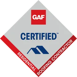 A logo for a certified residential roofing contractor