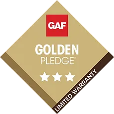 A gold badge with a limited warranty on it.