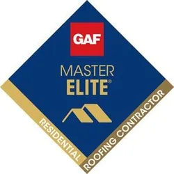 A logo for a master elite residential roofing contractor