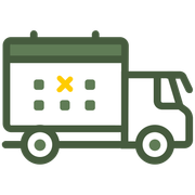 Icon: Grüner Lkw mit einem Kalendersymbol auf der Ladefläche für die Laufzeit Express.