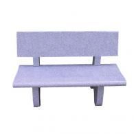 A simple, light-colored concrete park bench with a backrest, isolated against a white background.