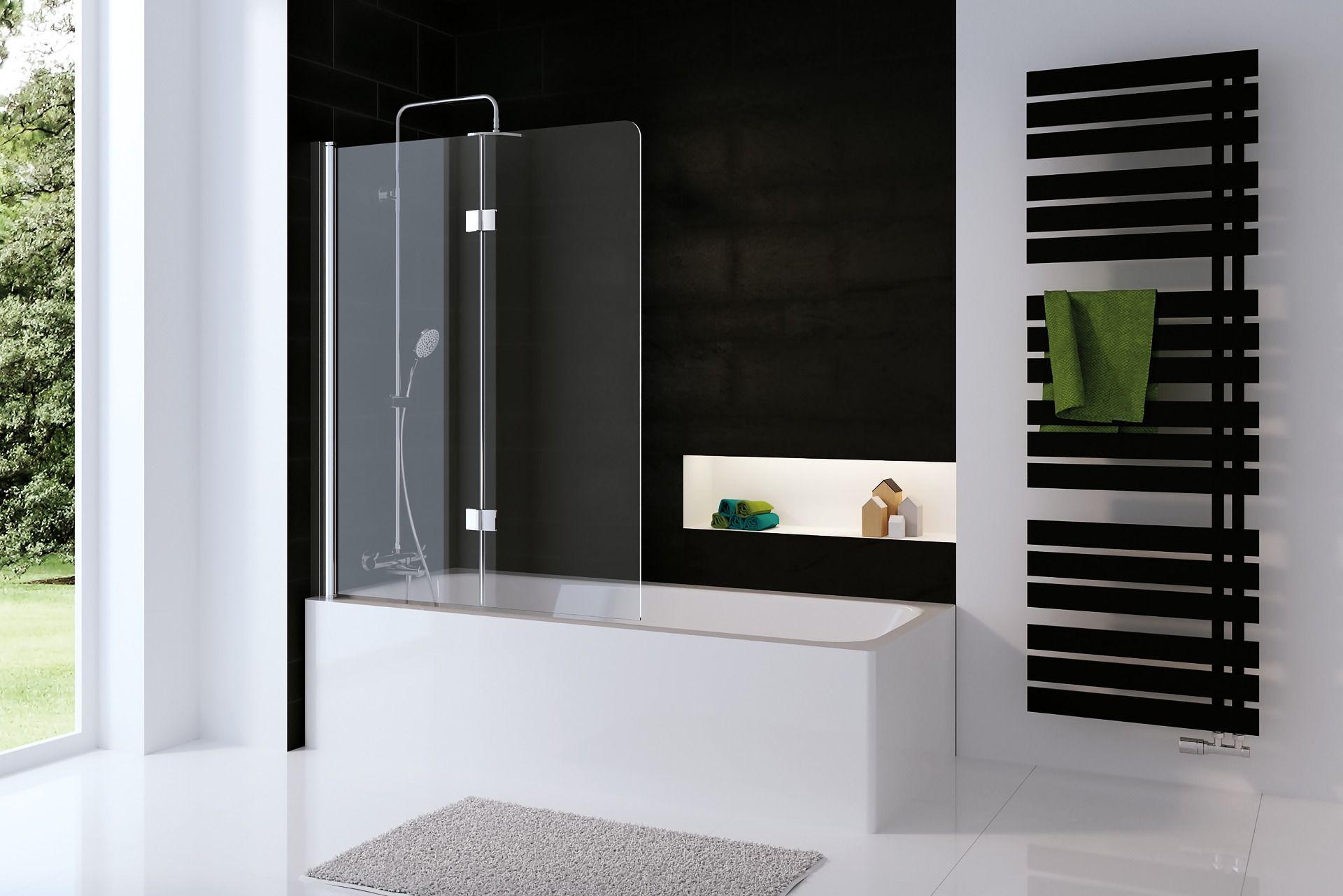 ein Badezimmer mit Badewanne und Handtuchhalter