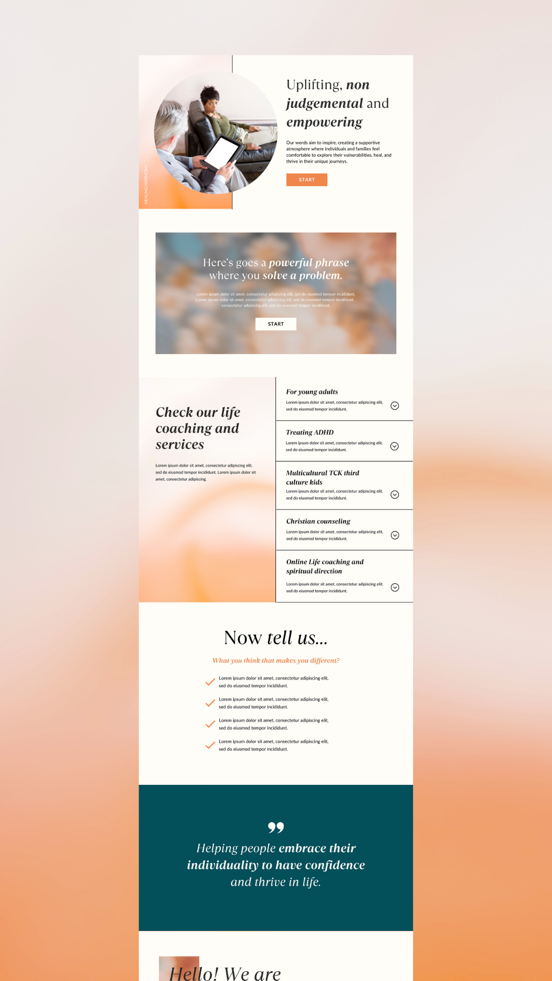 life coach sales page design wireframe