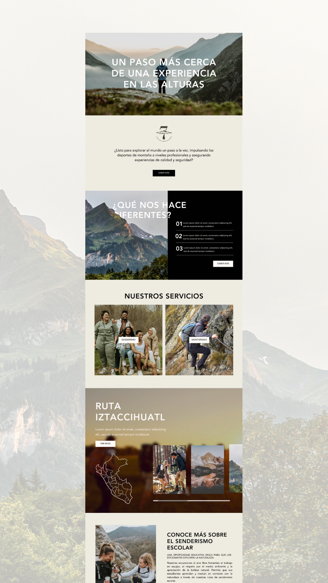 hiking sales page design wireframe