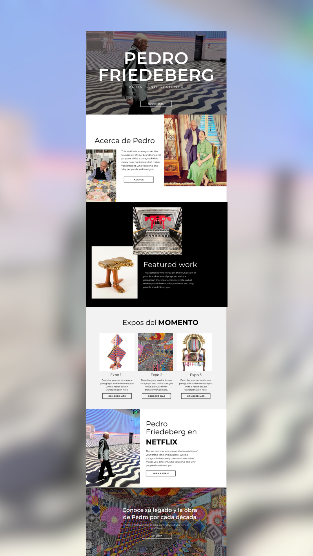 artist website homepage design wireframe