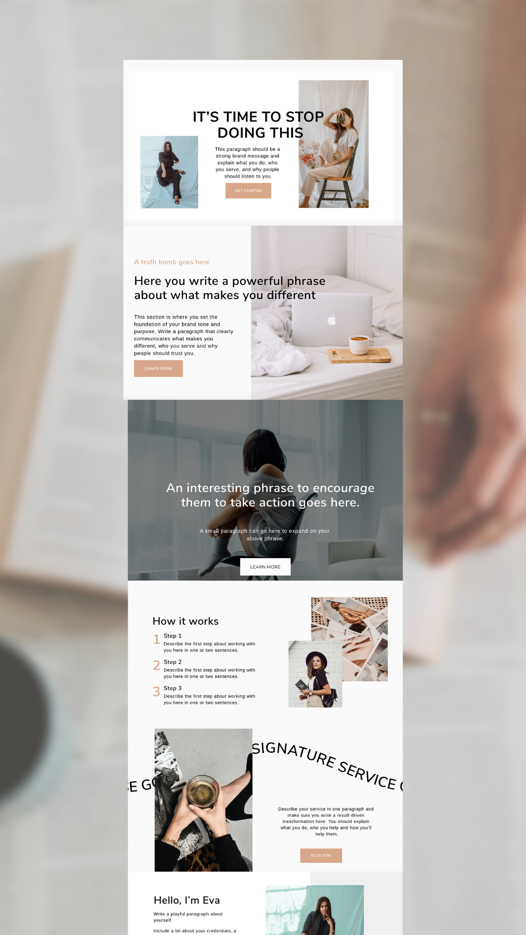 Business coach homepage design wireframe