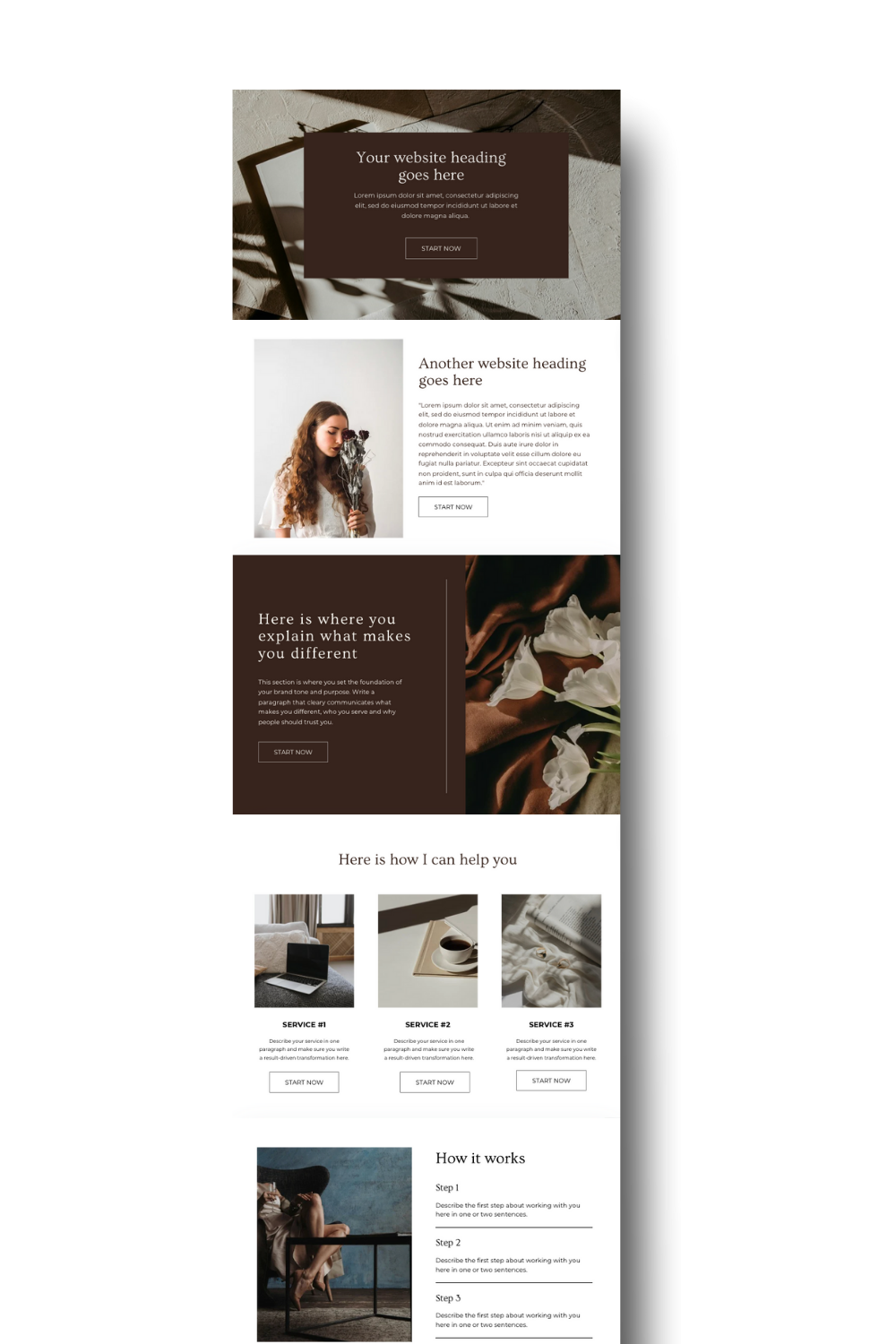 modern brown website wireframe