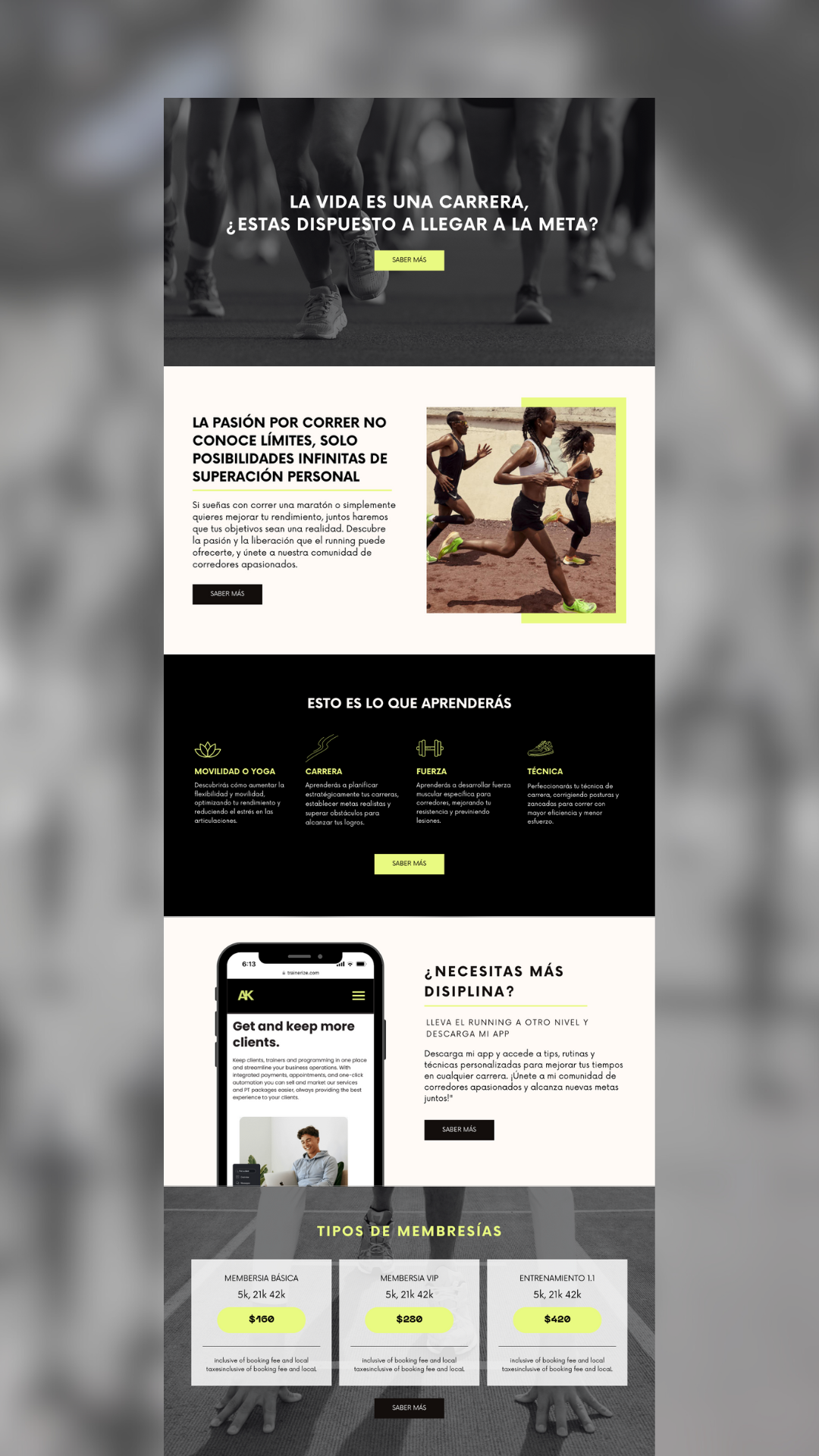 fitness coach sales page design wireframe