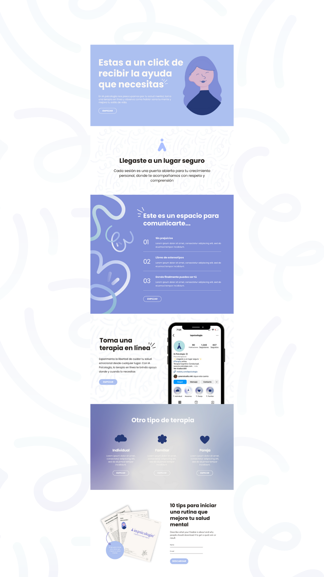 therapist sales page design wireframe