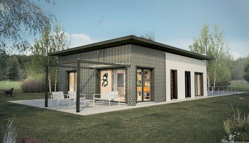 casa prefabbricata in cemento con patio