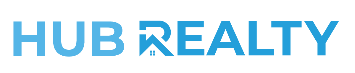 HUB Realty logo in blue text with a stylized house icon in the letter R