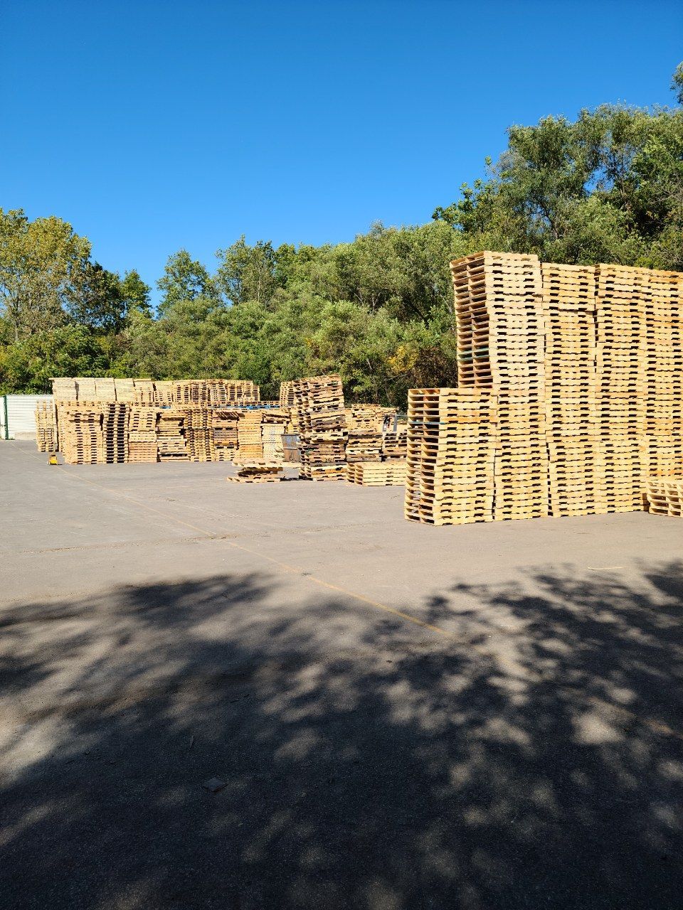 A lot of wooden pallets are stacked on top of each other