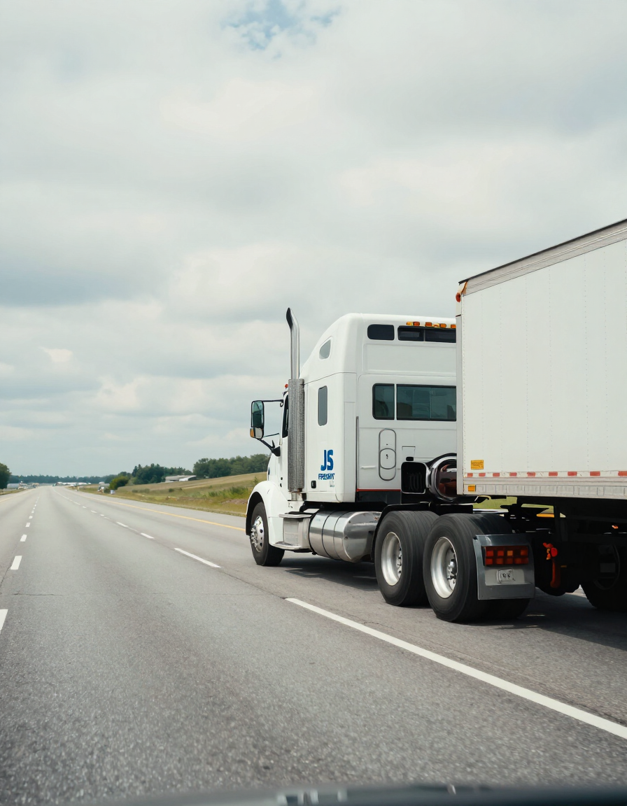 JS FREIGHT LLC semi-truck on a US interstate highway