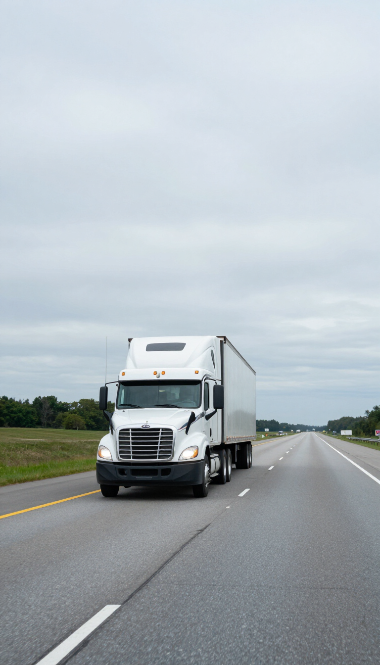 White semi-truck on a US interstate highway
