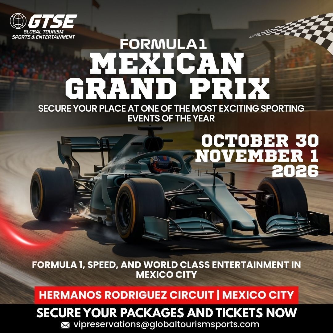 Formula 1 Mexican Grand Prix ad. A race car on a track, event in Mexico City, October 30-November 1, 2026.