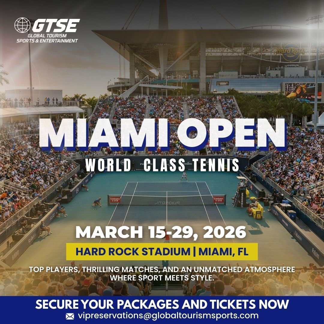 Miami Open tennis tournament announcement, March 15-29, 2026, Hard Rock Stadium, Miami, FL.