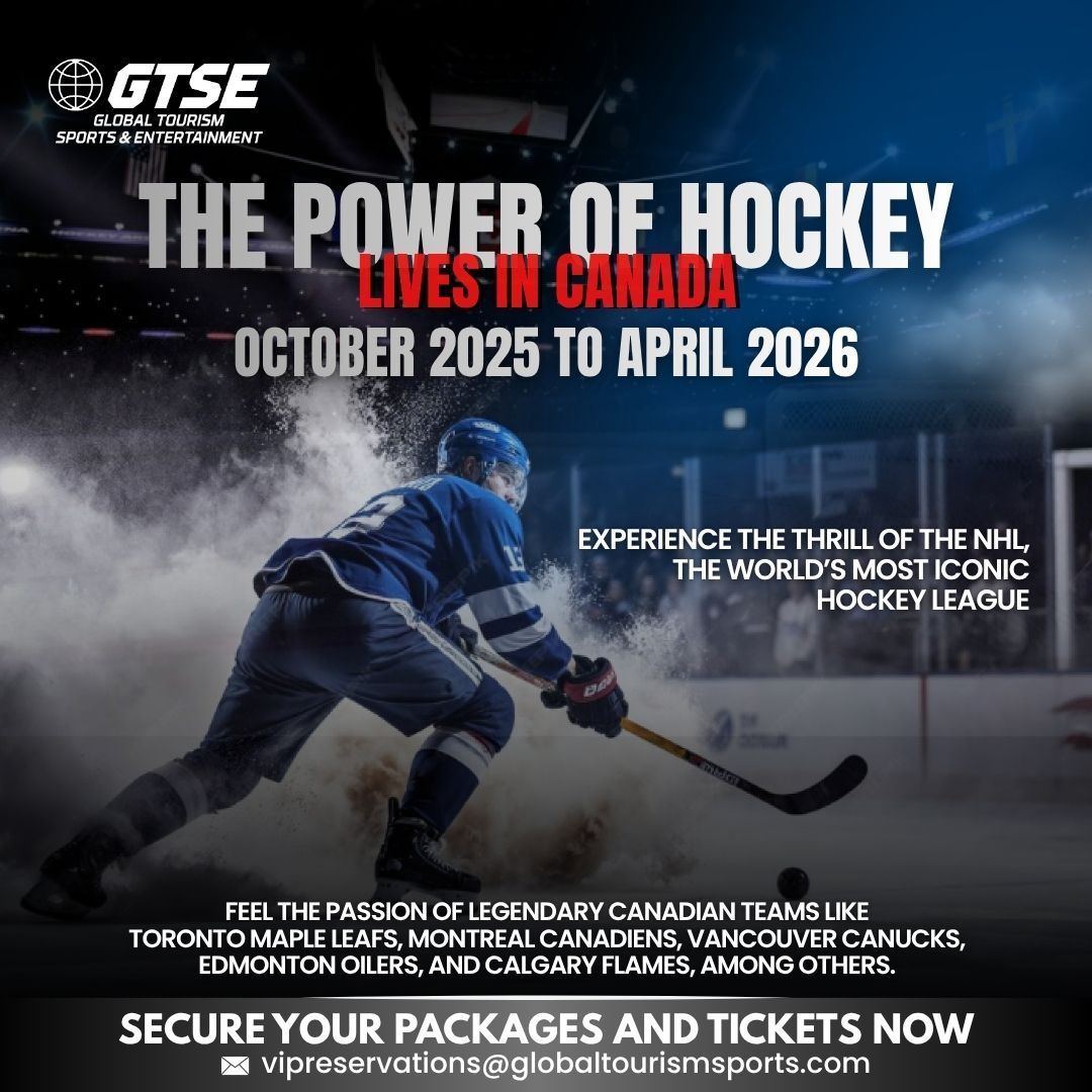 Hockey advertisement: Player on ice with text 