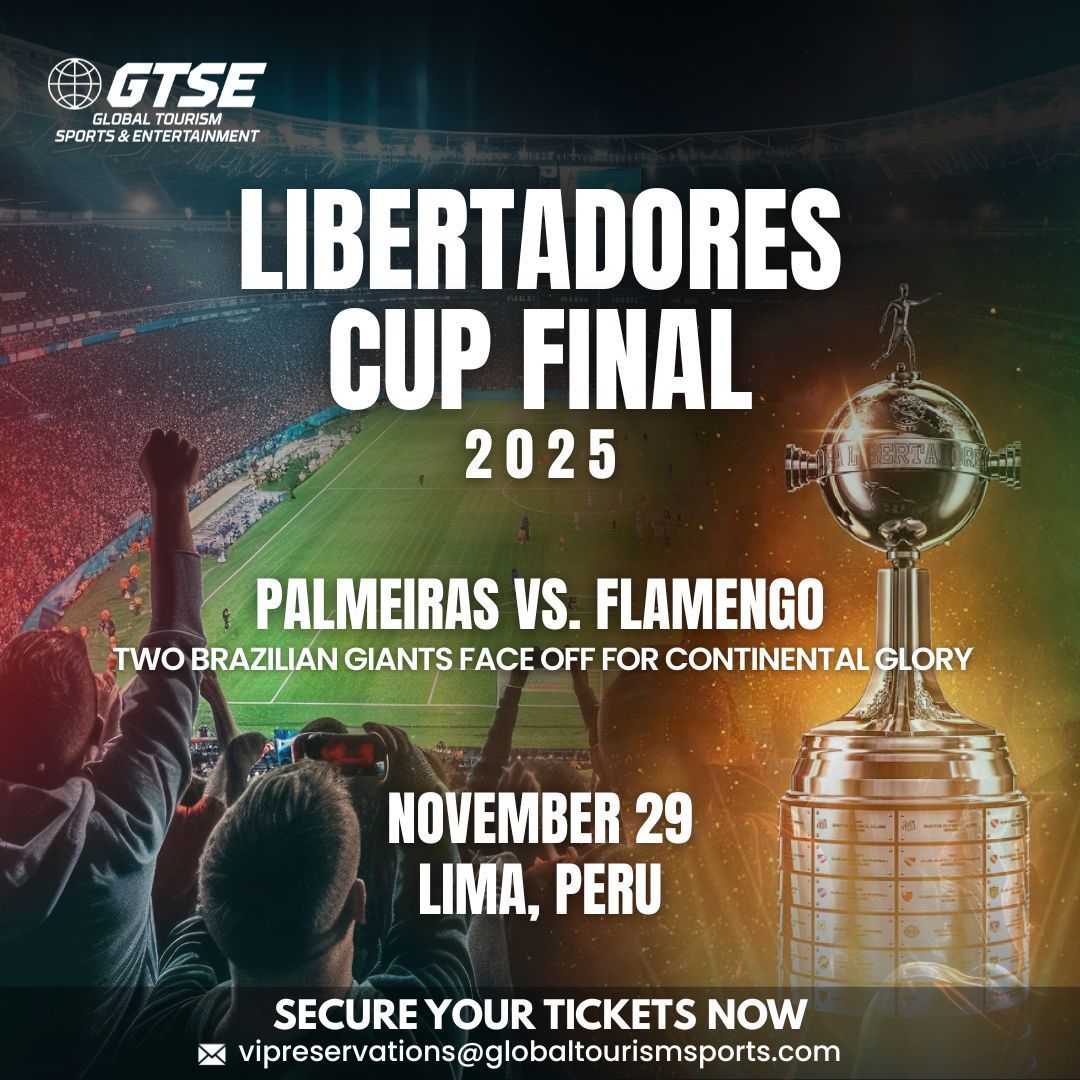 Poster for Libertadores Cup Final 2025: Palmeiras vs. Flamengo in Lima, Peru, November 29. Two Brazilian teams compete for glory.