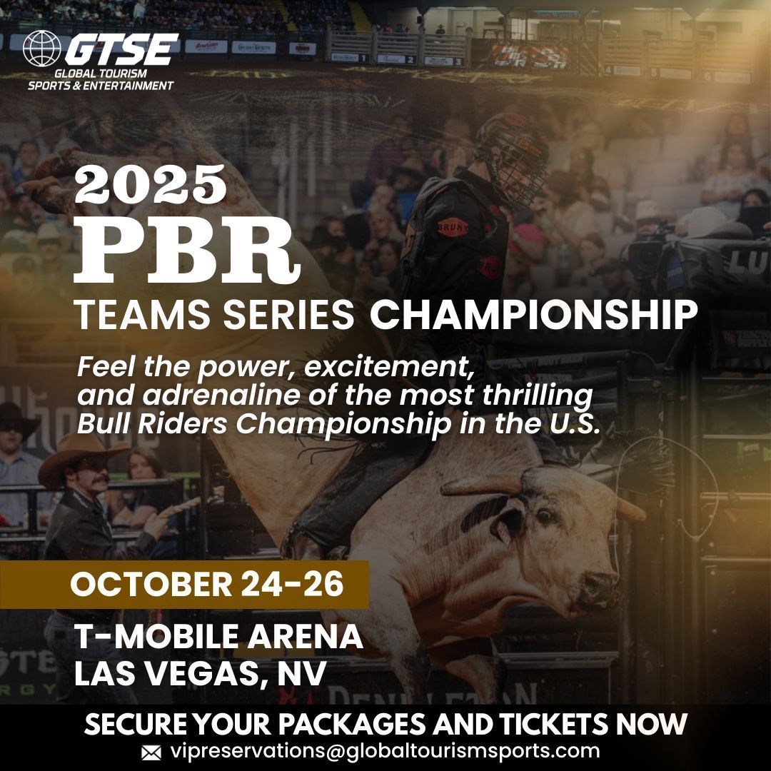 PBR Teams Series Championship in Las Vegas, October 24-26. A bull rider on a bucking bull at T-Mobile Arena.