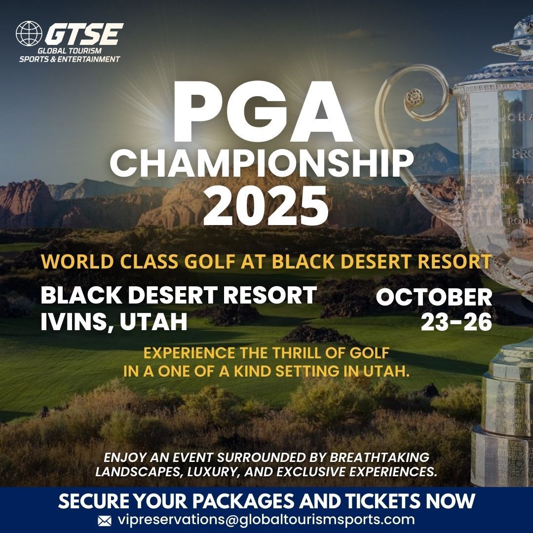PGA Championship 2025 at Black Desert Resort in Ivins, Utah. October 23-26. Golf event advertisement.