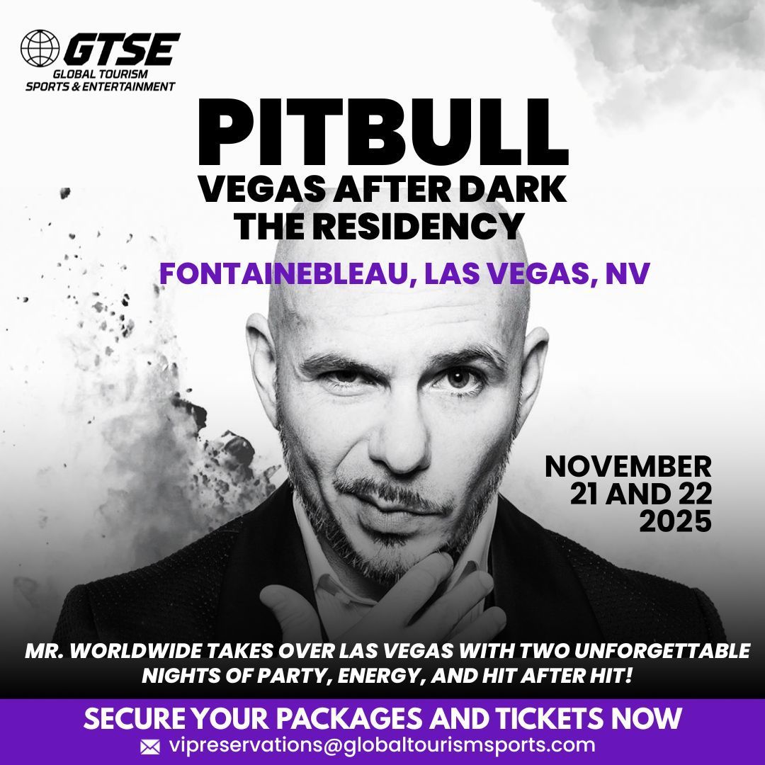 Pitbull residency announcement at Fontainebleau Las Vegas, November 21 & 22, 2025.