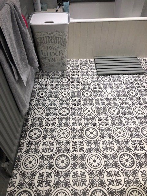 Black White Tile Effect Bathroom Flooring, Victorian Tile Effect Vinyl Flooring Hallway