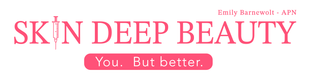 A pink and white logo for skin deep beauty