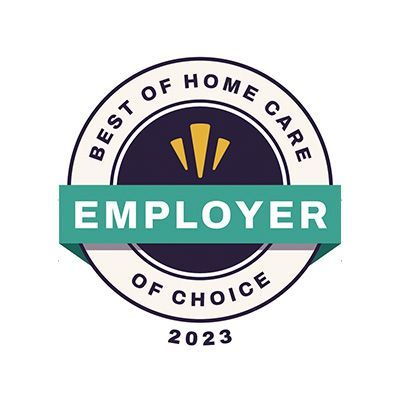 A logo for the best of home care employer of choice in 2023.