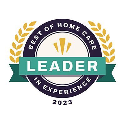 A badge that says `` best of home care leader in experience ''.