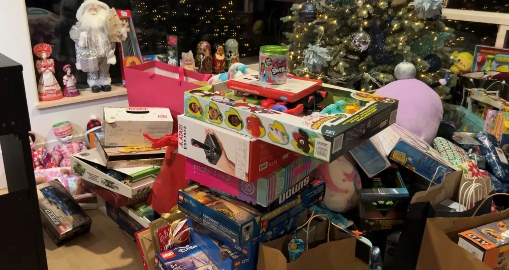 presents under a Christmas tree