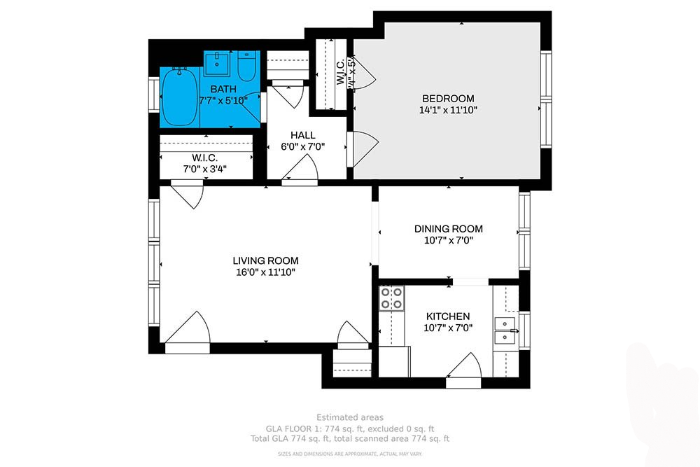 A floor plan of a house with a bathroom and a living room.