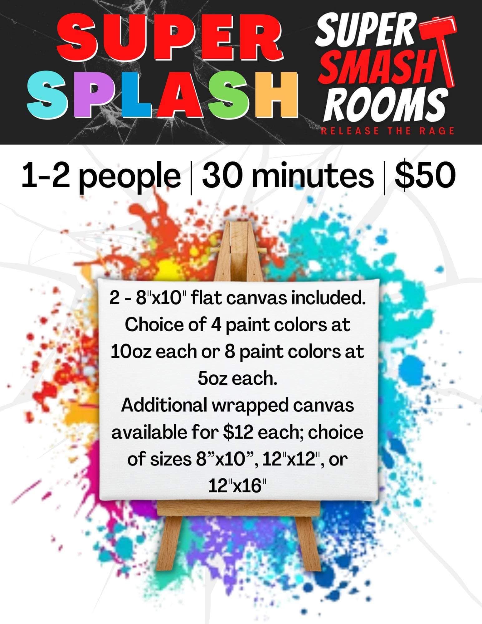 A poster for super splash rooms for 1-2 people