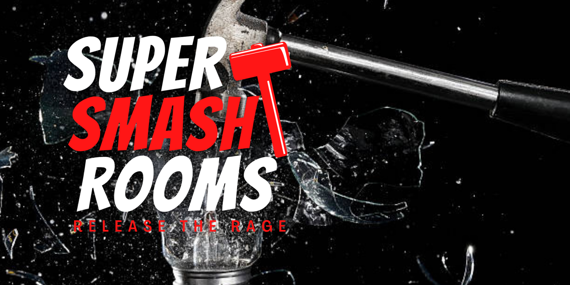 A poster for super smash rooms with a hammer breaking a light bulb.