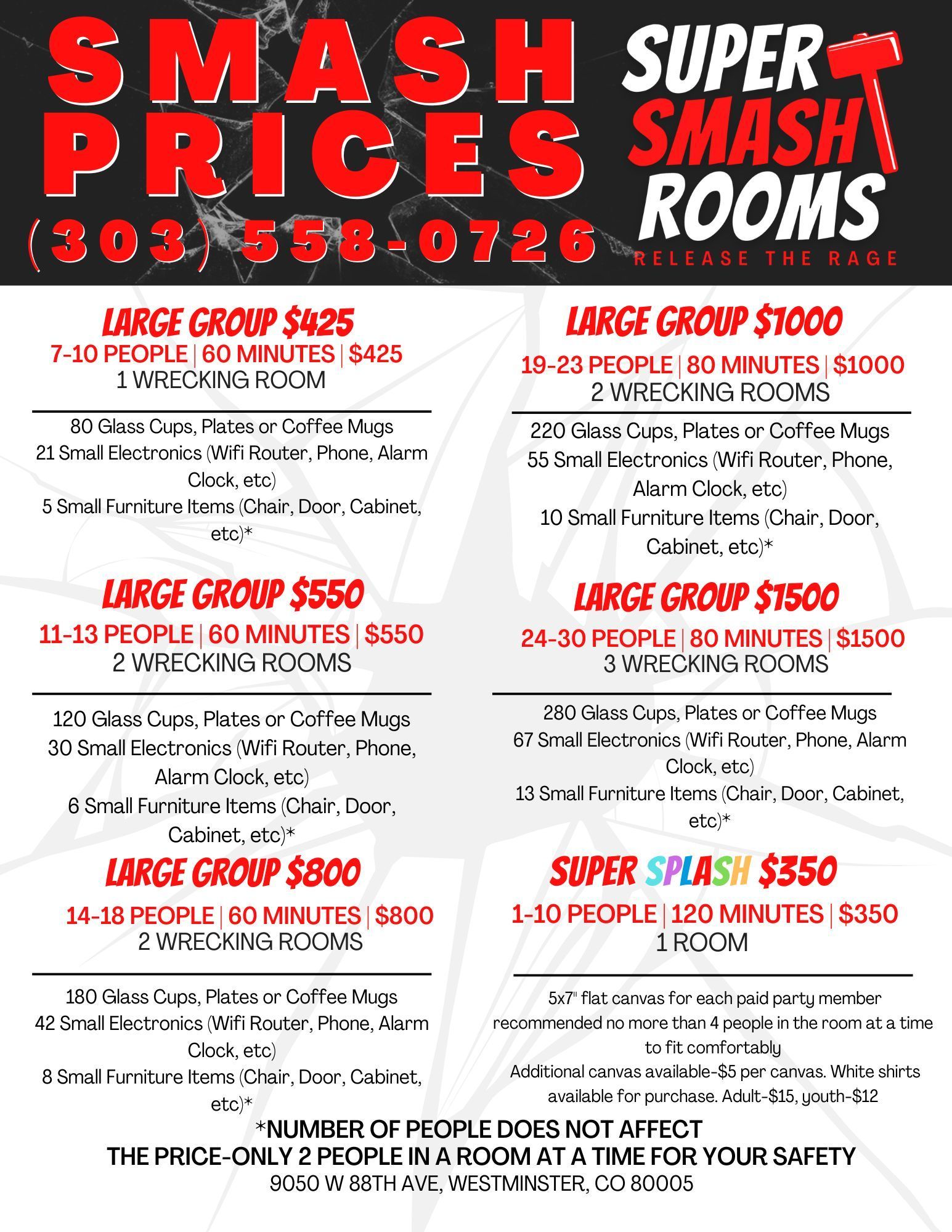 A flyer for smash prices and super smash rooms.