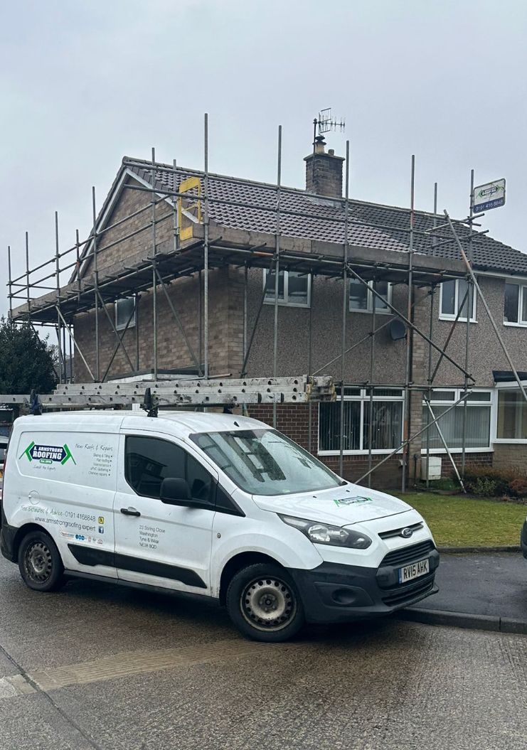 A. Armstrong Roofing van in front of a property in the North East