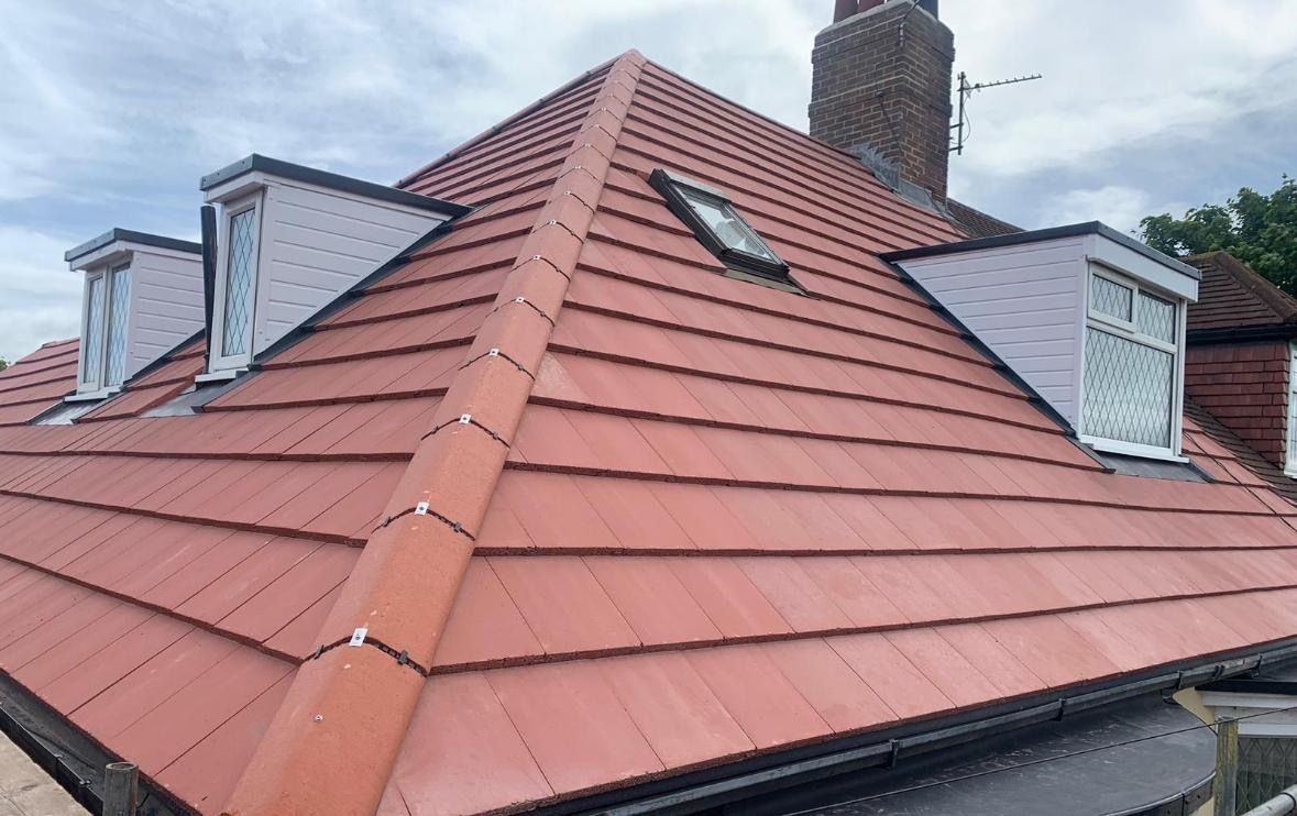 Ridge tile shot of a roof replacement in South Shields, North-East England