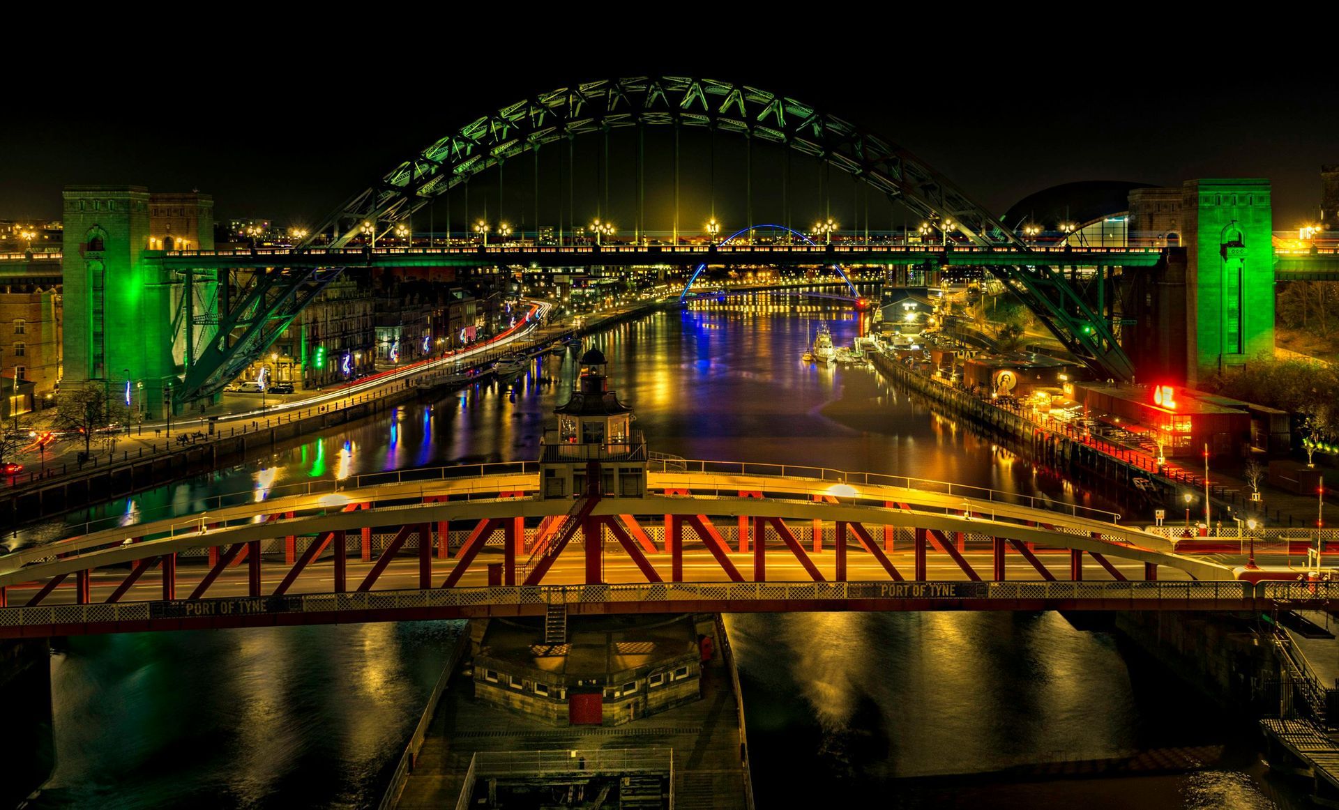 Nighttime shot of Newcastle-upon-tyne city centre