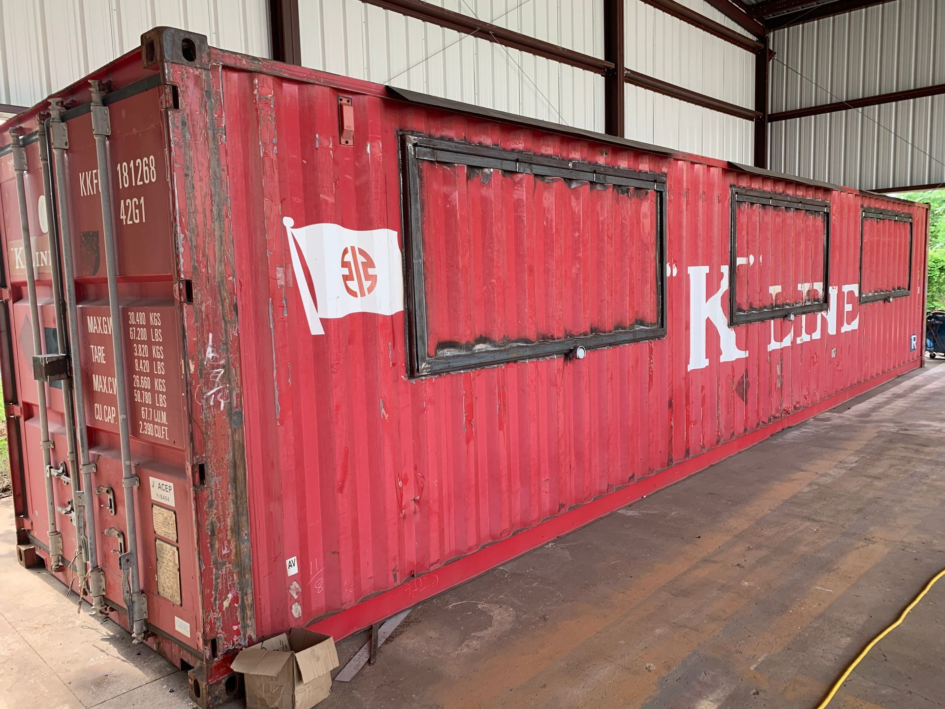 Red shipping container with 